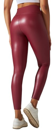 Onsoyours Damen Leder Leggings High Waist Lederhose Sexy Lederoptik Leggins Hose A Rot M