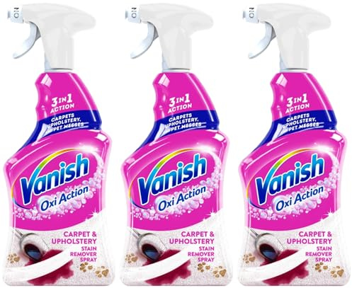 Vanish Gold Oxi Action Upholstery & Carpet Cleaner Spray, 500 ml, Pack of 3 | Stain Remover, 30 Second Stain Removal, Removes Pet Messes 1st Time, Prevents Pet Remarking, Spot Cleaning