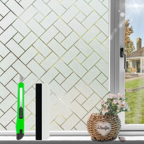 Antrect Frosted Window Film Privacy Film For Glass Windows Reflective Window Film Sun Blocker Opaque Lattice Window Tint Film Home