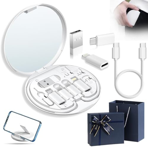 Humorous 9 In 1 Cable Case, 9 In 1 Cable Charger Case, Travel Cable Organizer Case Bag, Cable Case Organizer Small, USB Adapter Cable Conversion Storage Box (Mirror Model,White)