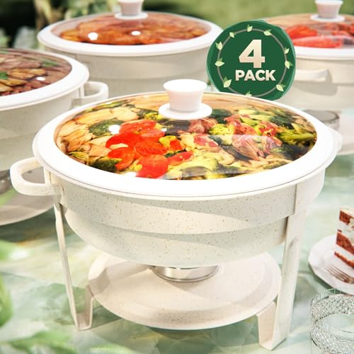 Chafing Dishes for Buffet 4PACK, [Game Changer Maifanite-Coated] Chafing Dish Buffet Set Offer the Elegance of Nature, 6QT Food Warmers for Parties Serve for Wedding, Birthday, Church Events, ETC