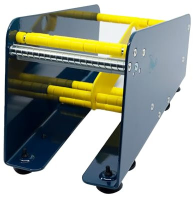 KLEBASTO Etikettenspender | Manuelles Tischgerät für einseitige & doppelseitige Klebepunkte, Etiketten | Robust aus Stahl | Labelspender (113 mm breit | mit Rollentrenner)