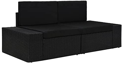 Somanki Modulares 2-Sitzer-Sofa, Outdoor Sofa, Gartenlounge Outdoor, Balkon Sofa, Liegesofa, Outdoorsofa, Outdoor Couch, Poly Rattan Schwarz