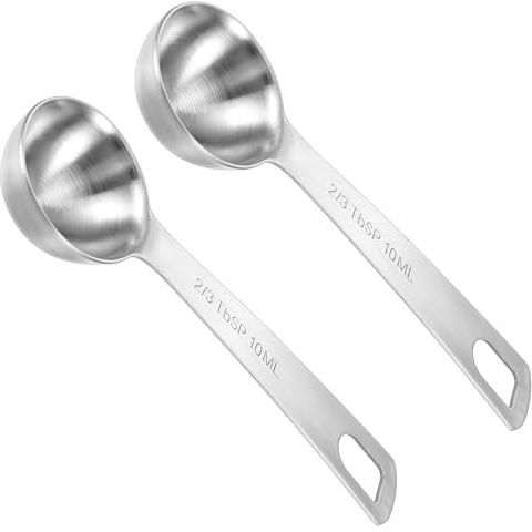 2 cucharas medidoras de 2/3 cucharadas (1 2/3 cucharaditas | 10 ml | 10 cc) Mini cucharas medidoras de acero inoxidable para cocina, cuchara de cocina, cuchara de café (plata)