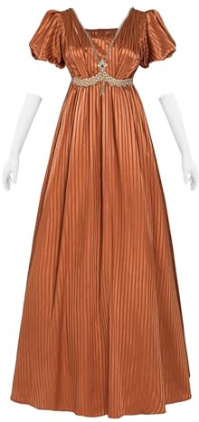 FCCAM Damen Regency Kleid Jane Austen Lange Vintage Kleider Viktorianische Ballkleid mit Handschuhen Empire Taille Kleid