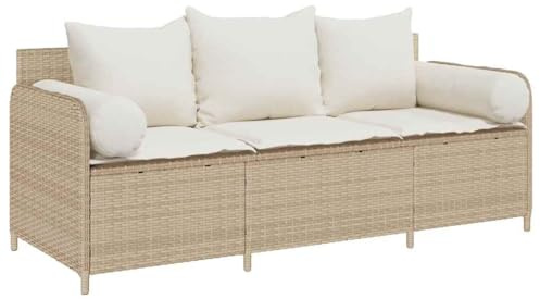 vidaXL Divano da Giardino con Cuscini a 3 Posti Beige in Polyrattan, Divano da Esterno, mobili da Giardino, mobili da Giardino
