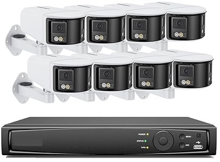 Telecamera WiFi Esterno Senza Fili, Kit Di Sistemi CCTV For Telecamere Di Sicurezza Panoramiche A 180° 265+ 6MP Telecamera IP A Doppia Lente Da 2,8 Mm POE CCTV Video Sorveglianza Esterna per la sicure