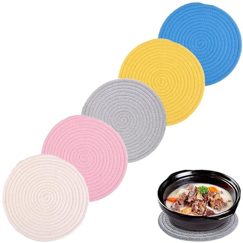 Guyode 5 Pezzi Sottobottiglie Rotondi, Sottobicchieri Rotondi in Vetro Antiscivolo e Lsolanti, Antiscivolo Sottobicchieri Rotondi in Cotone, Sotto Bicchieri da Tavola, Sottobicchiere Bevande Tazze