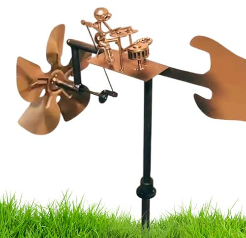Handmade Metal Drummer Windmill, Steampunk Drummer Garden Spinner, Wind-Powered Kinetics Sculpture Wind Mill, Percussionist Music Statues Windmill For Yard