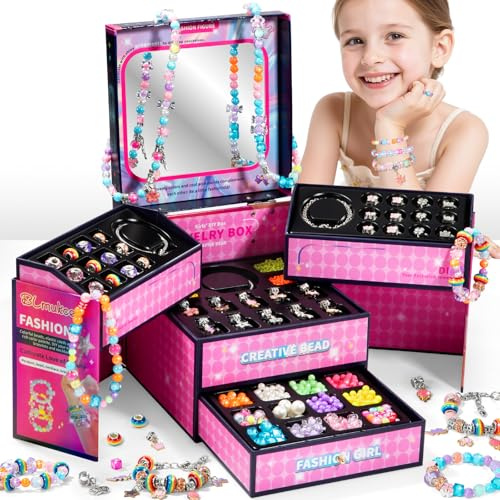 BLmukce Charm Bracelet Making Kit for Girls Ages 8-12, DIY Jewelry Making Kit & Craft Set with Beads, Charms & Necklace Supplies, Gift for Kids 4-6 7 8 Years Old (Fashion)