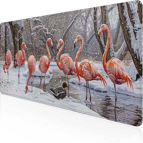 Flamingo Large Gaming Mouse Mat 700x300x3 mm, Stitched Edges Mouse Pad red Desk Mats Soft Smooth Surface Waterproof with Anti-Slip Rubber Base Mousepad for Desk and Computer Accessories, Gifts Y-Y