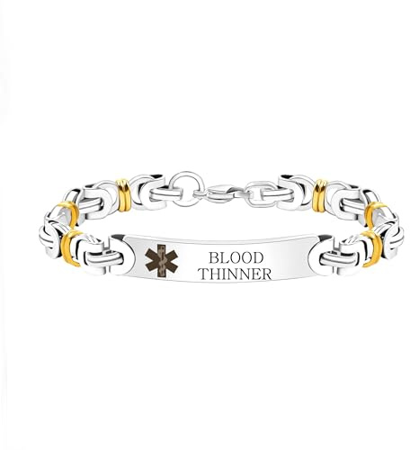 Zircobic Stilvolles Graviertes Medizinarmband aus Edelstahl mit Text „Blood Thinner“ – Leicht, wasserdicht, langlebig für Alltag, Außenbereich und Reisen