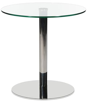 TOPSTAR Wagner W-Table Beistelltisch, Runde Glasplatte, Chromsäule mit Aluminiumfuß, Modern Design (Rund)