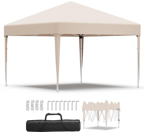 JUMMICO Tonnelle Pliante 2x2 Imperméable,Tonnelle de Jardin Exterieur,Tonnelle Pliante Hauteur Réglable, Barnum UV50+,Tonelle pour Camping Festival Plage Jardins,Beige