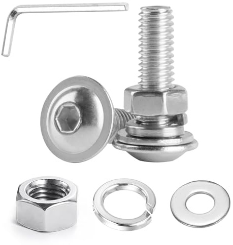 15 Stück M6 Schrauben Set, M6 x 20mm Linsenkopfschrauben Edelstahlschrauben Muttern Set, Flansch Flachkopfschrauben Innensechskant Schrauben mit Muttern, Unterlegscheiben, Sicherungsscheiben Sets