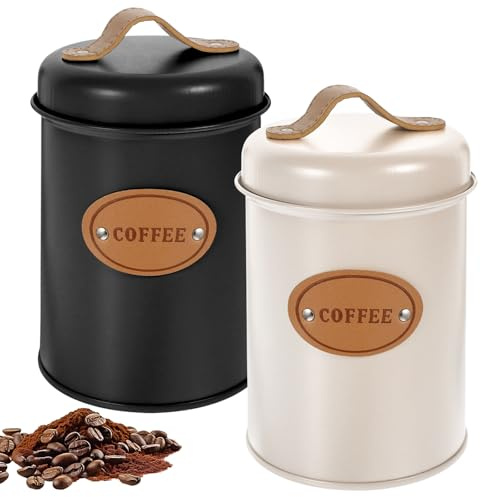 PORFOYO Juego de 2 latas de café, recipientes herméticos de 1200 ml, almacenamiento de granos de café y cápsulas de café, recipiente de metal para café, resistente al óxido y la humedad