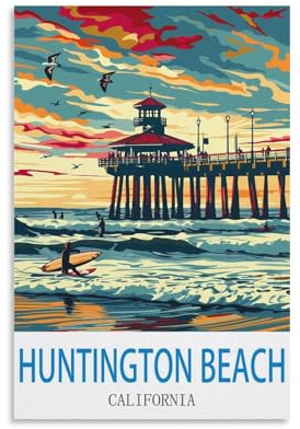 NAEGV Malen nach Zahlen-Set, Huntington Beach, Kalifornien, Surfer, DIY-Bastelset, Acrylfarben, Zeichenset, Geschenk, Wanddekoration für Zuhause, 20 x 30 cm