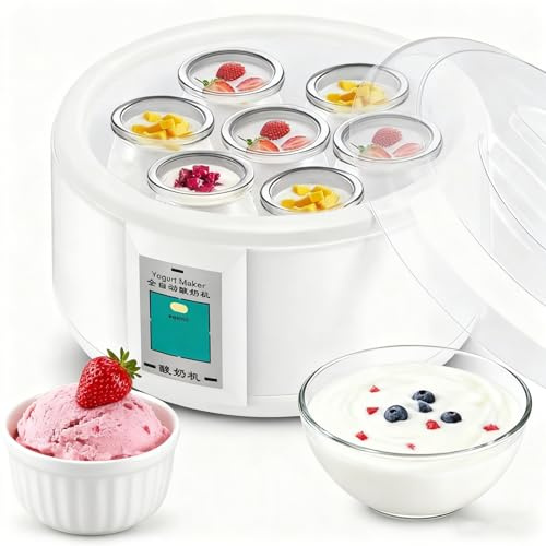 Yogurt Maker, 1.5L Stainless Steel Liner+7 Glass Jars, Rice Wine Pickle Machine, Automatic Yogurt Machine for Home Rice Wine Pickle