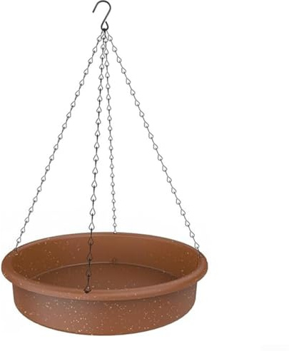 Trayneel Vasca per uccelli sospesa con fontana ad energia solare, ciotola rossa con 4 robuste catene in metallo, capacità 05 l, per giardino, cortile, fauna selvatica, uccelli e colibrì, acqua o