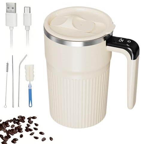 Ofcwoa Taza de café automezclable - Vaso mezclador automático recargable de 400 ml - Vaso mezclador portátil con tapa - Para el hogar, la oficina, los viajes, el chocolate caliente y la leche