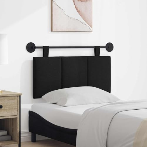 LoogCape Hängendes Kopfteil Schwarz Stoff 90x55x5 cm mit weicher Polsterung und abnehmbaren Riemen für Wandmontage Schlafzimmer, gepolstertes Wandkissen als Rücklehne und Dekoration