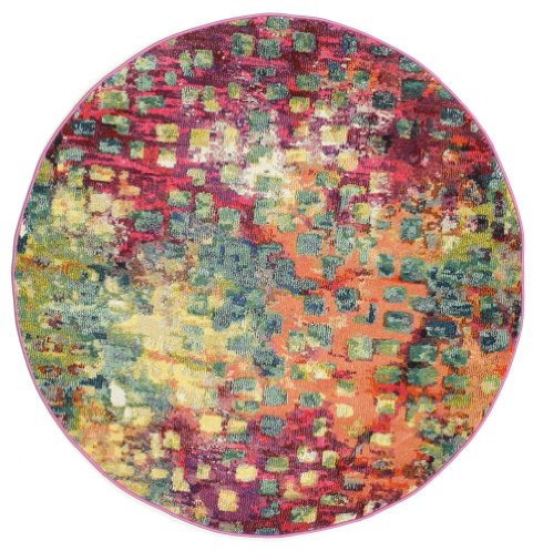 RugVista Davina Teppich, Ø 150 cm, Mehrfarbig | Moderne, Rund, Niedriger Stapel, Nur chemische Reinigung, Oeko-Tex 100, Wohnzimmer, Esszimmer, Schlafzimmer, Küche, Diele