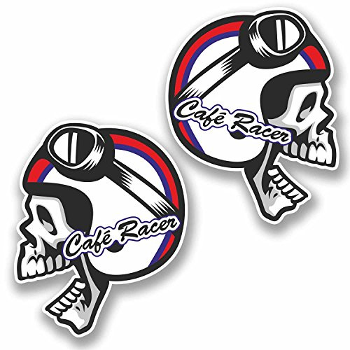 2 x 10cm Cafe Racer Vinyl Sticker Skull Tool Box Motorcycle Bike Biker #9761 (8cm Wide x 10cm Tall)