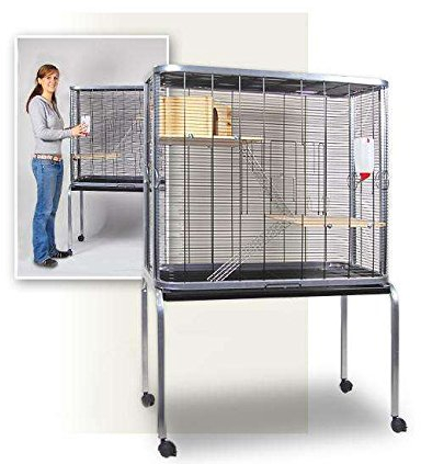 Essegi Voliere Katia: Nagerheim für Ratten, Degus, Chinchillas & Rennmäuse - Edelstahl, Schwarz mit Silber-Akzenten, 2 Ebenen, Zugang von oben, 146 x 54,5 x 146 cm