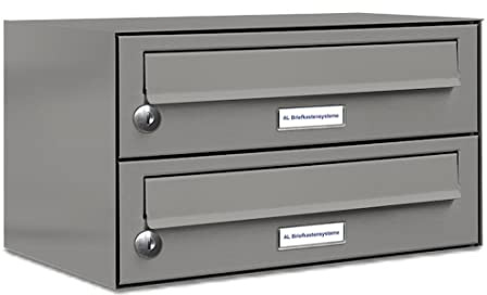 AL Briefkastensysteme 2er Briefkastenanlage Aluminiumgrau RAL 9007, Premium Doppel-Briefkasten DIN A4, 2 Fach Postkasten modern Aufputz