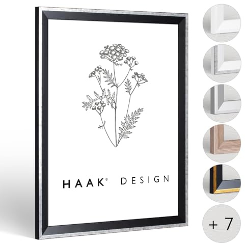 Haak Bilderrahmen schmal RICO Glanz Edition 29,7 X 42 cm (DIN A3) Schwarz Silber glänzend Rahmen Elegant