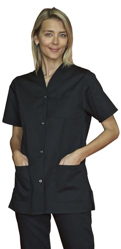 SNV Tunique médicale femme manche courte col V blouse médicale professionnelle fermeture par boutons pressions uniforme médicale femme Noir M