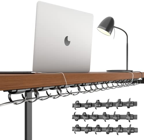 Kenson 3 Pack Rib Under Desk Cable Management - Black Wire Hider Cable Organizer with Adhesive Stripe for Easy Installation - Desk Cord Organizer and Cable Management Tray for a Clutter-Free Workspace