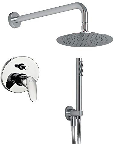 OGOMONDO Kit Doccia Tondo 1 Completo di Soffione Doccetta e Miscelatore con Deviatore Delfino