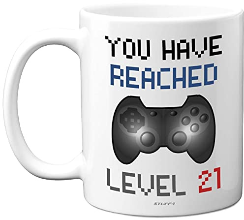 Stuff4 Level 21 Gamer Mug, 21st Birthday Gift for Men or Women | Dishwasher Safe Coffee Cup, Retro Video Game Novelty Mug, Gaming Gift for Him or Her