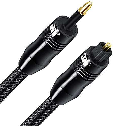 EMK Digital Sound Toslink to Mini Toslink Cable 3.5 SPDIF Optical Cable [Not a 3.5mm Aux] Optical Audio Cable (Straight Black, 1.5M)