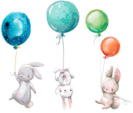 duoyif Wandtattoo Hasen Wandsticker Babyzimmer Wandaufkleber 67x56cm | Wandtattoo Kaninchen Ballons Wandbilder Tiere Wandsticker Für Kinderzimmer Spielzimmer Mädchen Junge Wanddeko