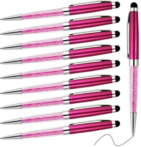 ANCOLOFIS Bolígrafos Diamante Grabados con Mensaje Nombre Empresa Equipo | Bolígrafos con Puntero Táctil Regalo de Oficina Tinta Negra Juego de Escritura para Mujer y Niña Caja de 10 Piezas