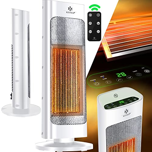 KESSER® Heizlüfter mit Fernbedienung energiesparend leise 2000W Keramik Heizstrahler Standheizstrahler 15-30°C - Schnellheizer mit 80° Oszillationsfunktion 24h Timer Heizung Turmheizstrahler, Weiß
