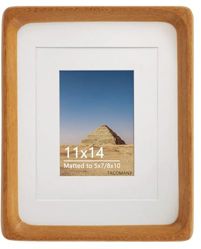 Natural Wood Photo Frames Inspired Tabletop Picture Frame with Mat, Vertical or Horizontal Display (Teak, 11x14 matted to 5x7/8x10)