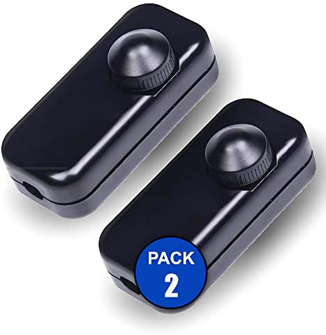 PACK 2 Interruptor Regulador de Luz - Atenuador de Intensidad para Luces LED y Bombillas Regulables 220-240V - Dimmer Giratorio para Lamparas con Protección de Sobrecarga - Color Negro | 3-Stars