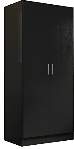 Madesa Kleiderschrank, Schrank mit 2 Türen, für Schlafzimmer, 180 x 52 x 80 cm, aus Holz - Schwarz