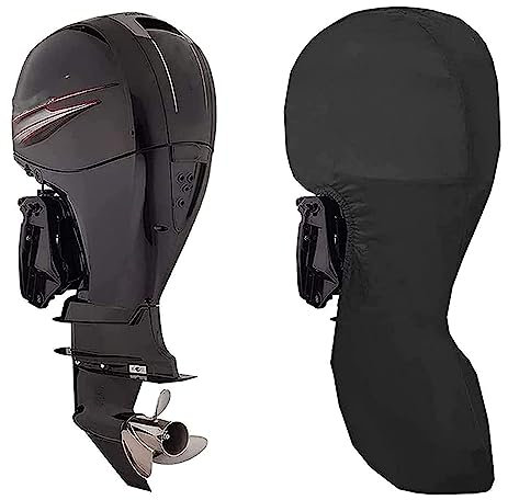 DEZYPZAM Motorabdeckung Für Boote, Außenborder Abdeckung, mit 420D Heavy Duty Oxford-Gewebe + Zusätzlicher PVC-Beschichtung, Wasserdicht Außenborder Persenning Abdeckung (25-30 HP,Schwarz)