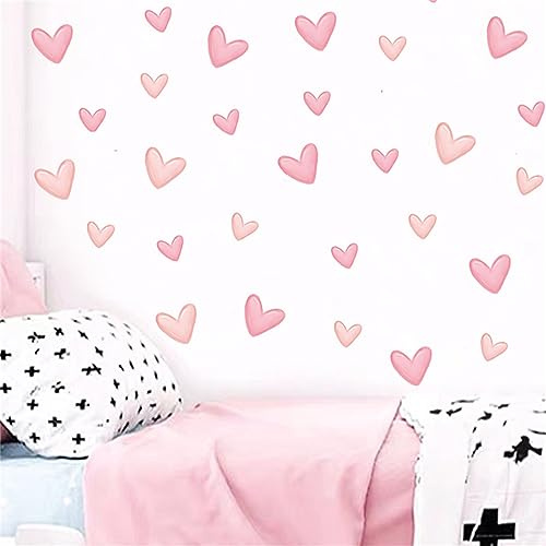 Herfair 60 PCS Herzen Kinderzimmer Wandaufkleber Boho Wandtattoo Babyzimmer Selbstklebende Wandsticker, Rosa Herz Aufkleber für Mädchen Jungen Baby