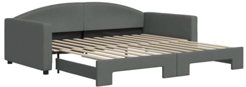 vidaXL Tagesbett, Sofabett Ausziehbar, Gästebett Schlafsofa für Schlafzimmer Wohnzimmer, Ausziehbett Sofa Bettsofa, Modernes Design, Dunkelgrau 100x200cm Stoff