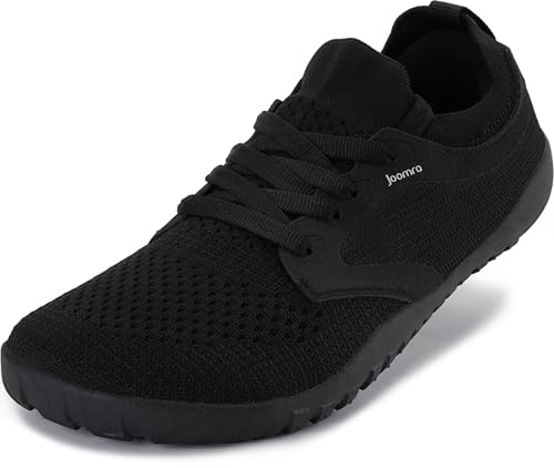 Joomra Women's Wide Minimalist Barefoot Shoes | Wide Toe Box Fashion Sneakers | Zero Drop Grippy Sole All Black Size 7.5-8