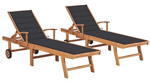 DYRJDJWIDHW liegestuhl klappbar,gartenliege klappbar,klappliege,Sonnenliegen 2 STK. mit Auflagen Anthrazit Massivholz Teakliegestuhl,liegestuhl klappbar,gartenliege wetterfest,