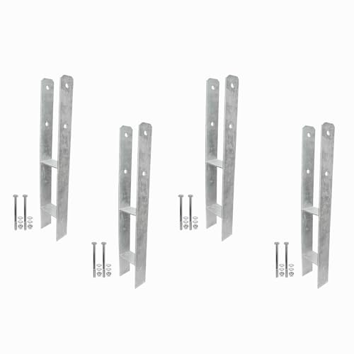 1 Set bestehend aus 4 H-Pfostenträger feuerverzinkt verstärkt 5,5/600 mm für 70 mm Pfosten, inkl. Befestigungsset