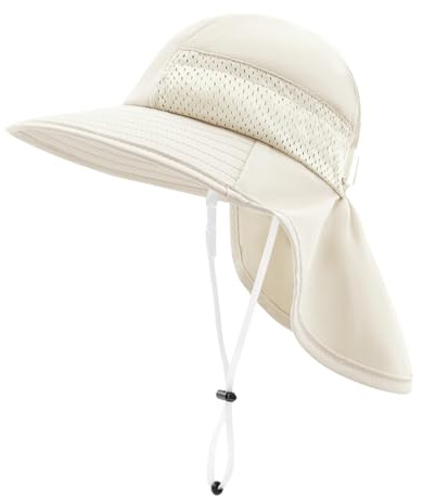 SEYUFN Bébé Chapeau de Soleil Fille Garçon Chapeau de Cou Protection Enfants Chapeaux de Seau Respirant Bébé Fille Chapeau de Plage Chapeaux d'été pour Tout-Petits (L (6-12 Ans), A-Beige)