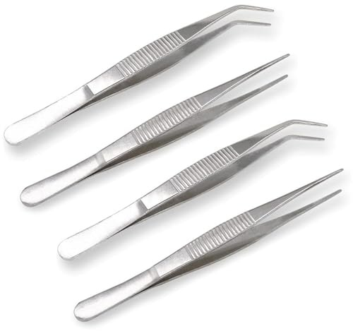 4 Piezas Pinzas de Acero Inoxidable, Pinzas Multiusos, Pinzas de Ángulo Recto de Acero Inoxidable, Adecuadas para Mascotas Acuáticas O Fabricación de Joyas (Plata)