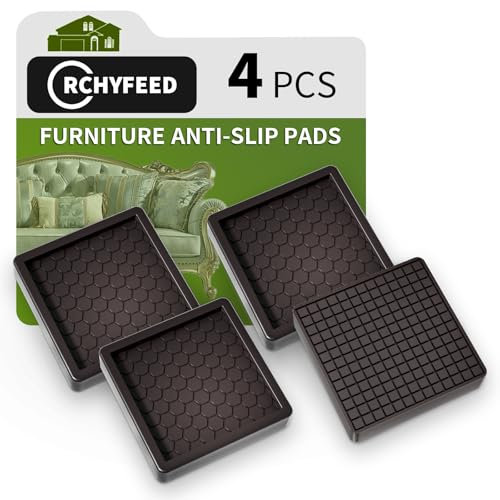 RCHYFEED Furniture Caster Cups, 4Pcs Square Furniture Coasters, 2 Furniture Castor Cups Non-Slip, Sofa Feet Pads,Thick Rubber Furniture Coaster-Prevent Furniture from Moving or Rolling (Brown)